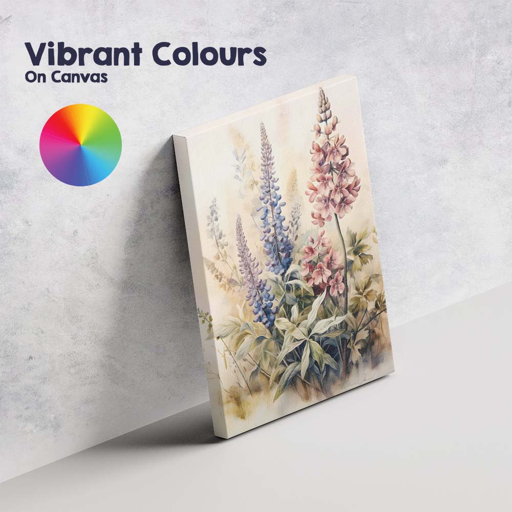Soft Watercolour Pink Blue Lupine Wildflower Botanical Illustration Canvas Wall Art Print Decor Picture Ready to Hang
