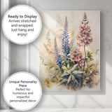 Soft Watercolour Pink Blue Lupine Wildflower Botanical Illustration Canvas Wall Art Print Decor Picture Ready to Hang