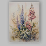 Soft Watercolour Pink Blue Lupine Wildflower Botanical Illustration Canvas Wall Art Print Decor Picture Ready to Hang