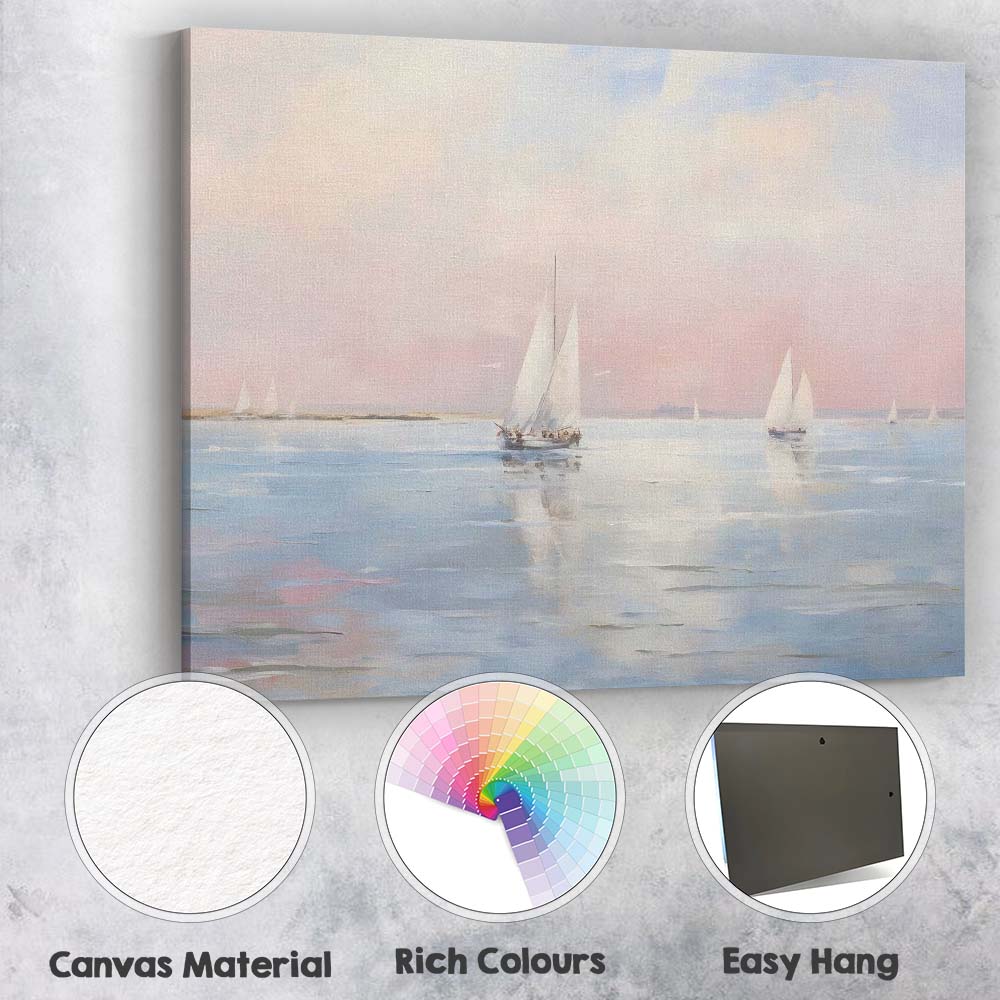 Pastel Coastal Sailboats Tranquil Seascape Impressionist Canvas Wall Art Print Decor Picture Ready to Hang