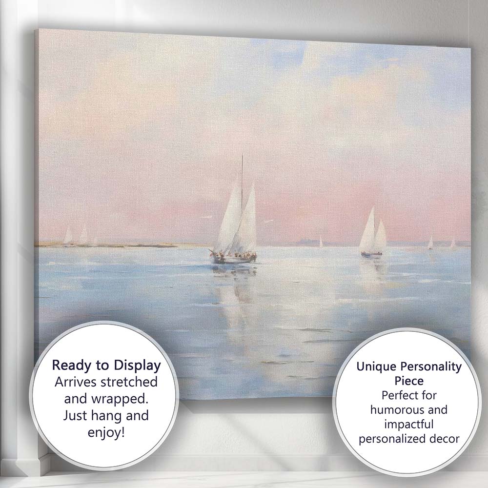 Pastel Coastal Sailboats Tranquil Seascape Impressionist Canvas Wall Art Print Decor Picture Ready to Hang
