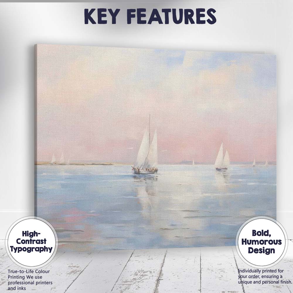 Pastel Coastal Sailboats Tranquil Seascape Impressionist Canvas Wall Art Print Decor Picture Ready to Hang