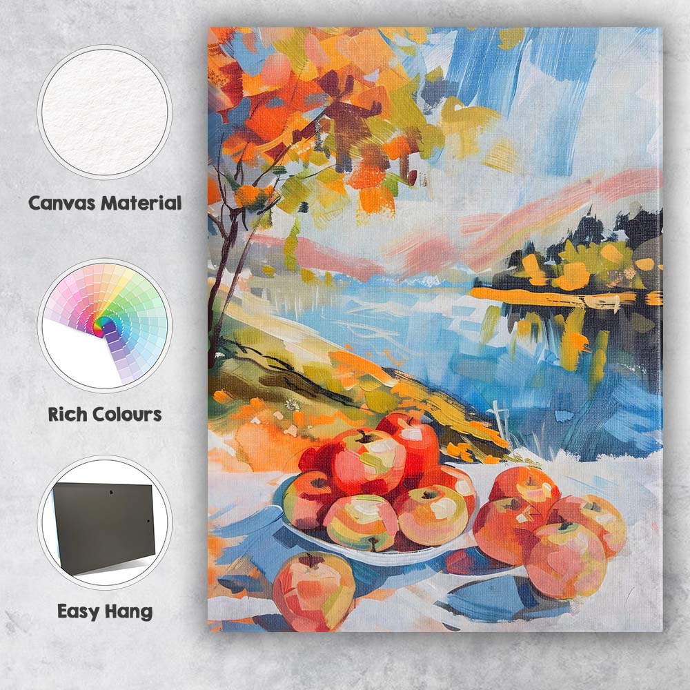 Colourful Contemporary Apple Still Life Abstract Landscape Canvas Wall Art Print Decor Picture Ready to Hang