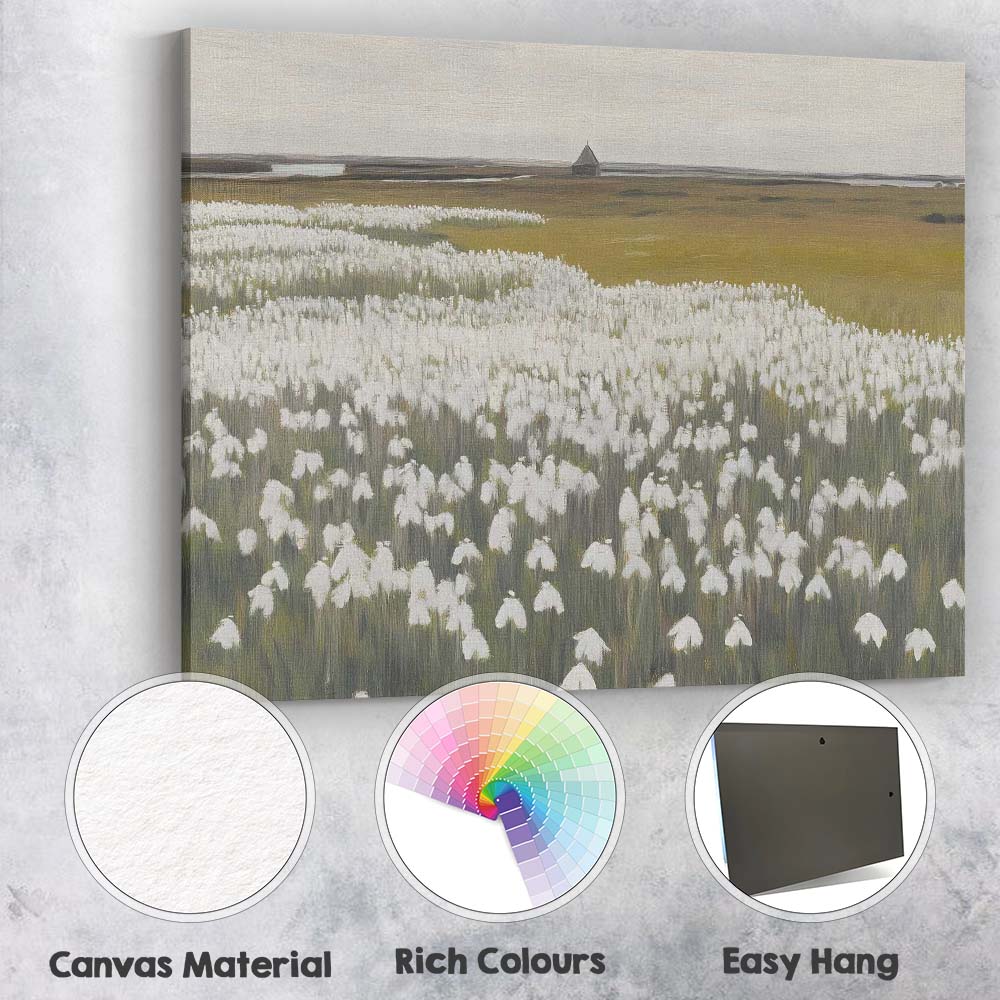 Peaceful White Wildflower Meadow Rustic Countryside Landscape Canvas Wall Art Print Decor Picture Ready to Hang