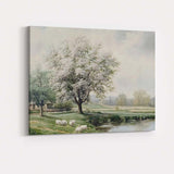 Blooming White Blossom Tree Pastoral Sheep Landscape Canvas Wall Art Print Decor Picture Ready to Hang