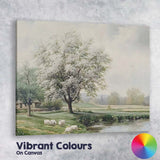 Blooming White Blossom Tree Pastoral Sheep Landscape Canvas Wall Art Print Decor Picture Ready to Hang