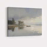 Minimalist Misty Lake Fishing Boat Calm Landscape Canvas Wall Art Print Decor Picture Ready to Hang