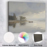 Minimalist Misty Lake Fishing Boat Calm Landscape Canvas Wall Art Print Decor Picture Ready to Hang