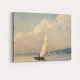 Elegant White Sailboat Calm Coastal Seascape Painting Canvas Wall Art Print Decor Picture Ready to Hang