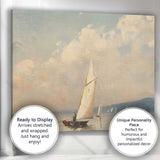 Elegant White Sailboat Calm Coastal Seascape Painting Canvas Wall Art Print Decor Picture Ready to Hang