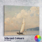 Elegant White Sailboat Calm Coastal Seascape Painting Canvas Wall Art Print Decor Picture Ready to Hang