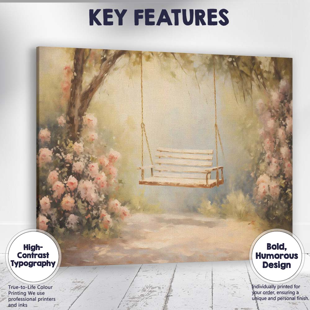 Romantic Garden Swing Blossom Tree Impressionist Landscape Canvas Wall Art Print Decor Picture Ready to Hang