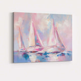 Pastel Pink Sailboats Abstract Coastal Seascape Canvas Wall Art Print Decor Picture Ready to Hang