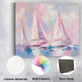 Pastel Pink Sailboats Abstract Coastal Seascape Canvas Wall Art Print Decor Picture Ready to Hang