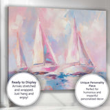 Pastel Pink Sailboats Abstract Coastal Seascape Canvas Wall Art Print Decor Picture Ready to Hang