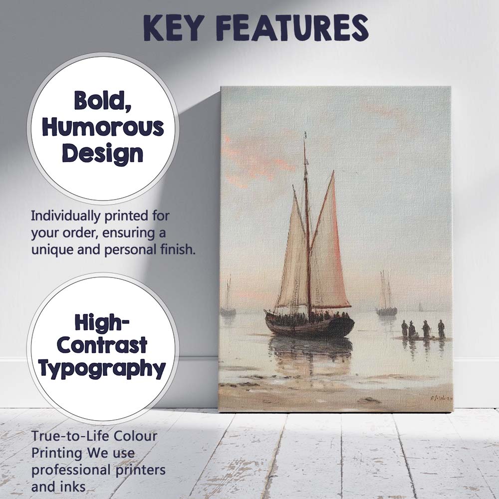 Classic Sailing Boat Harbour Coastal Sunset Painting Canvas Wall Art Print Decor Picture Ready to Hang