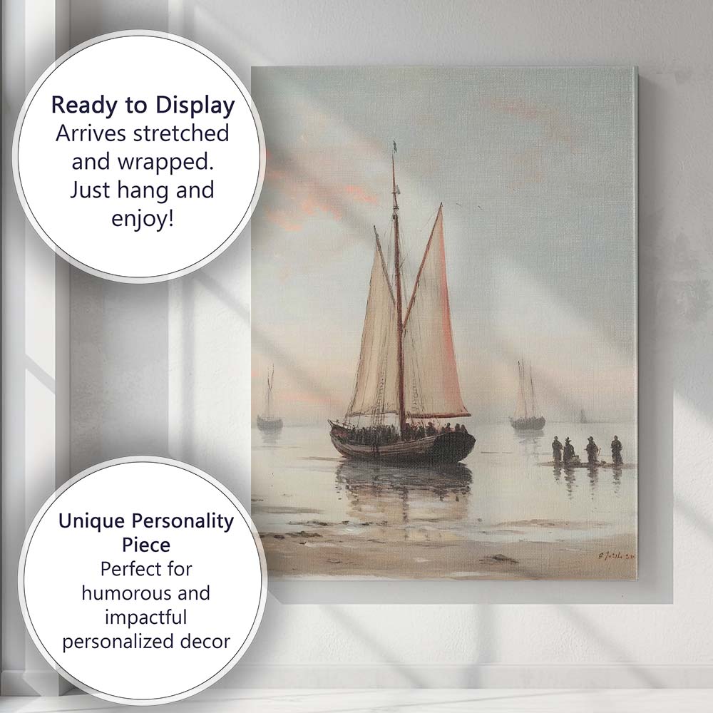 Classic Sailing Boat Harbour Coastal Sunset Painting Canvas Wall Art Print Decor Picture Ready to Hang