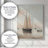 Classic Sailing Boat Harbour Coastal Sunset Painting Canvas Wall Art Print Decor Picture Ready to Hang