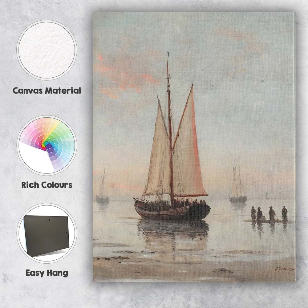 Classic Sailing Boat Harbour Coastal Sunset Painting Canvas Wall Art Print Decor Picture Ready to Hang