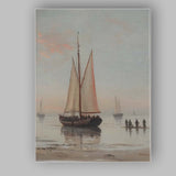 Classic Sailing Boat Harbour Coastal Sunset Painting Canvas Wall Art Print Decor Picture Ready to Hang