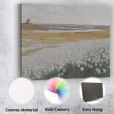 White Coastal Wildflower Marsh Landscape Painting Canvas Wall Art Print Decor Picture Ready to Hang