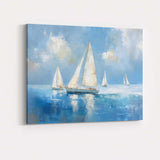 Minimalist White Sailboats Calm Blue Sea Impressionist Coastal Painting Canvas Wall Art Print Decor Picture Ready to Hang