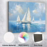 Minimalist White Sailboats Calm Blue Sea Impressionist Coastal Painting Canvas Wall Art Print Decor Picture Ready to Hang