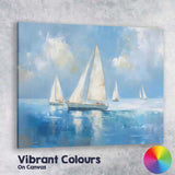 Minimalist White Sailboats Calm Blue Sea Impressionist Coastal Painting Canvas Wall Art Print Decor Picture Ready to Hang