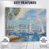 Sunny Marina Sailboats Palm Trees Seagulls Coastal Harbour Painting Canvas Wall Art Print Decor Picture Ready to Hang