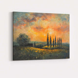 Golden Sunset Cypress Trees Rustic Countryside Impressionist Landscape Canvas Wall Art Print Decor Picture Ready to Hang