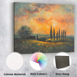 Golden Sunset Cypress Trees Rustic Countryside Impressionist Landscape Canvas Wall Art Print Decor Picture Ready to Hang
