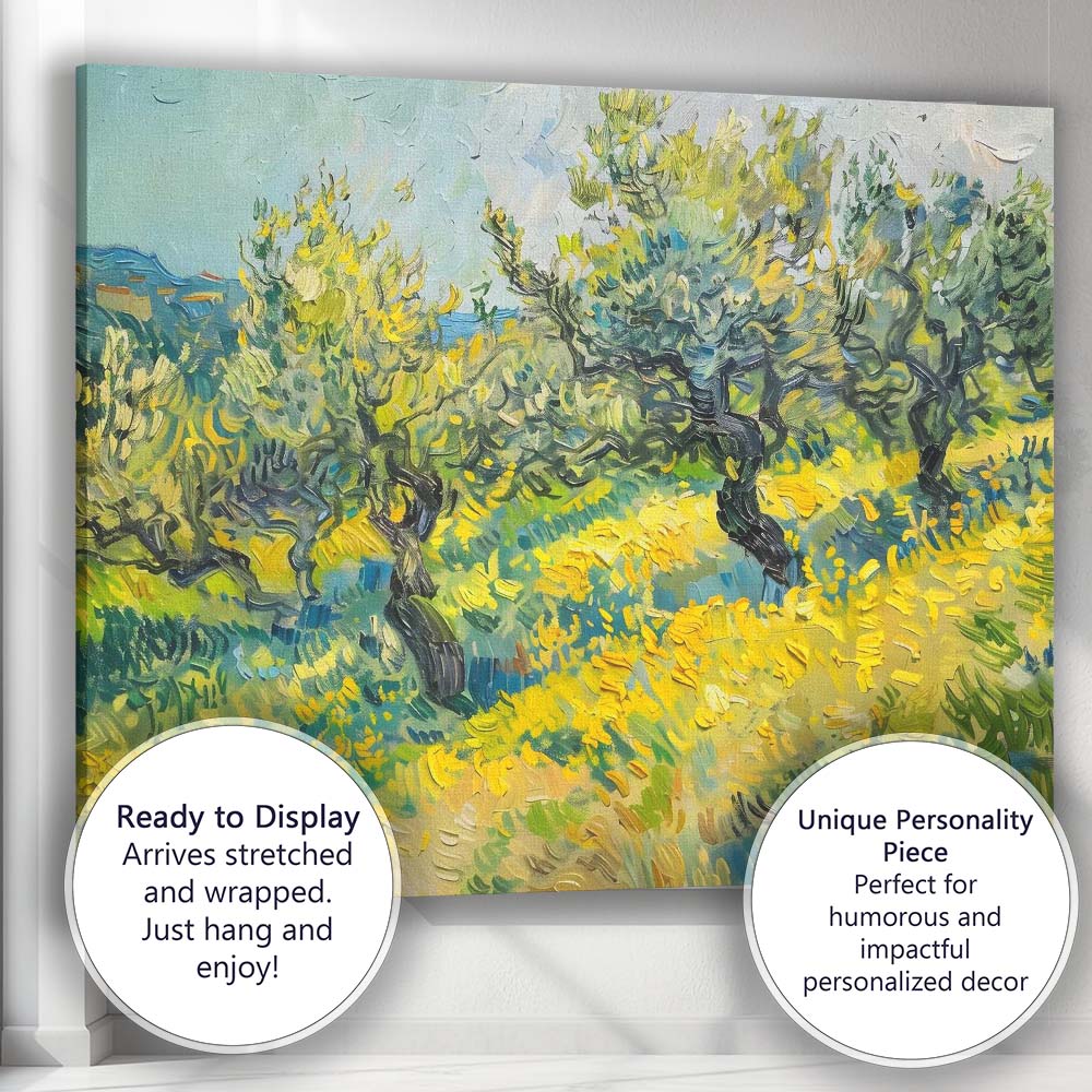 Vibrant Olive Grove Mediterranean Countryside Impressionist Landscape Canvas Wall Art Print Decor Picture Ready to Hang