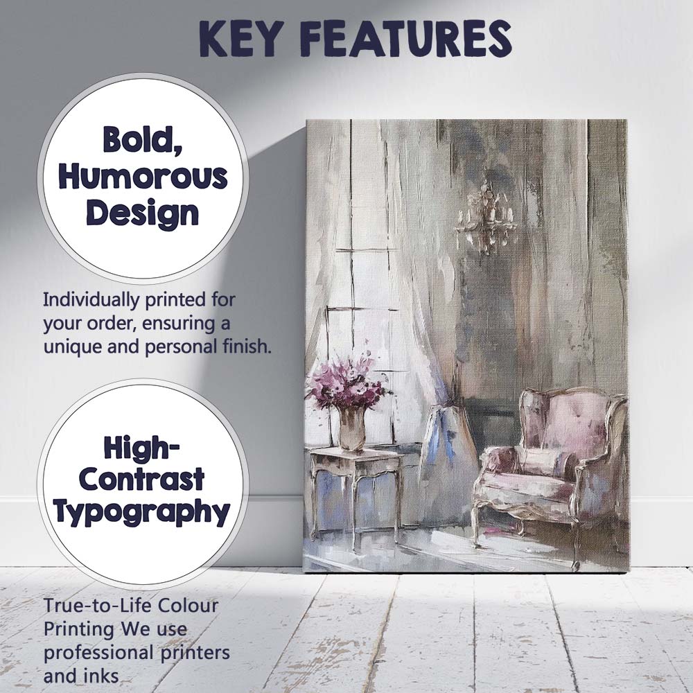 Elegant French Country Armchair Window Interior Painting Canvas Wall Art Print Decor Picture Ready to Hang