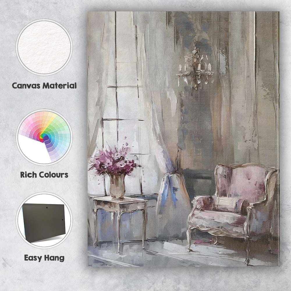 Elegant French Country Armchair Window Interior Painting Canvas Wall Art Print Decor Picture Ready to Hang