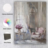 Elegant French Country Armchair Window Interior Painting Canvas Wall Art Print Decor Picture Ready to Hang