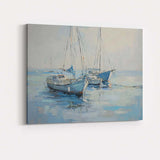 Peaceful Blue Fishing Boats Calm Harbour Coastal Painting Canvas Wall Art Print Decor Picture Ready to Hang