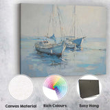Peaceful Blue Fishing Boats Calm Harbour Coastal Painting Canvas Wall Art Print Decor Picture Ready to Hang