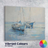 Peaceful Blue Fishing Boats Calm Harbour Coastal Painting Canvas Wall Art Print Decor Picture Ready to Hang