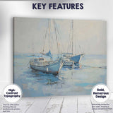 Peaceful Blue Fishing Boats Calm Harbour Coastal Painting Canvas Wall Art Print Decor Picture Ready to Hang