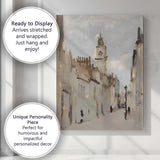 Historic European Old Town Street Church Tower Painting Canvas Wall Art Print Decor Picture Ready to Hang