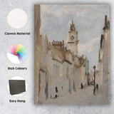 Historic European Old Town Street Church Tower Painting Canvas Wall Art Print Decor Picture Ready to Hang
