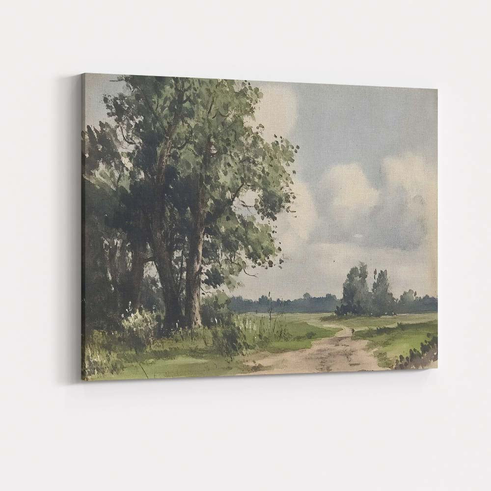 Watercolour Woodland Country Lane Green Tree Landscape Canvas Wall Art Print Decor Picture Ready to Hang