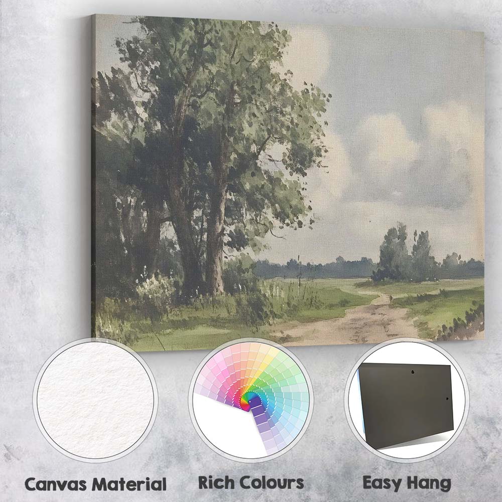 Watercolour Woodland Country Lane Green Tree Landscape Canvas Wall Art Print Decor Picture Ready to Hang