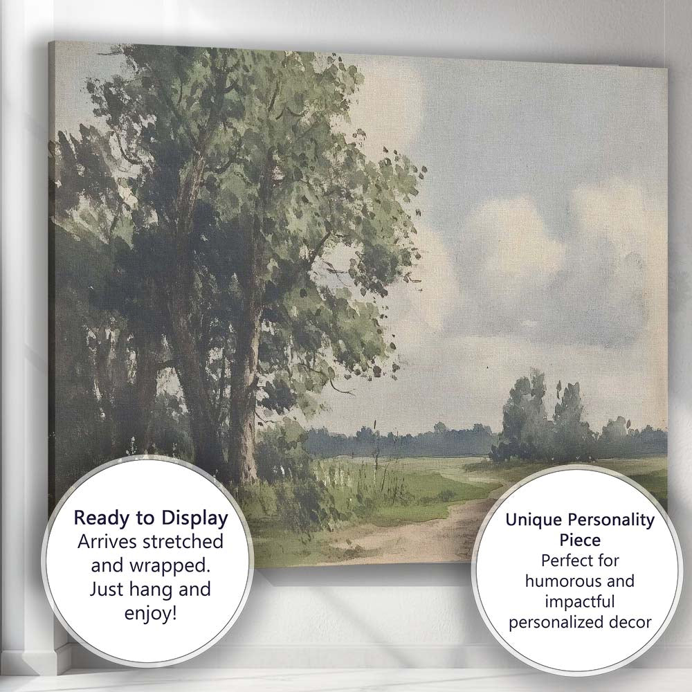 Watercolour Woodland Country Lane Green Tree Landscape Canvas Wall Art Print Decor Picture Ready to Hang