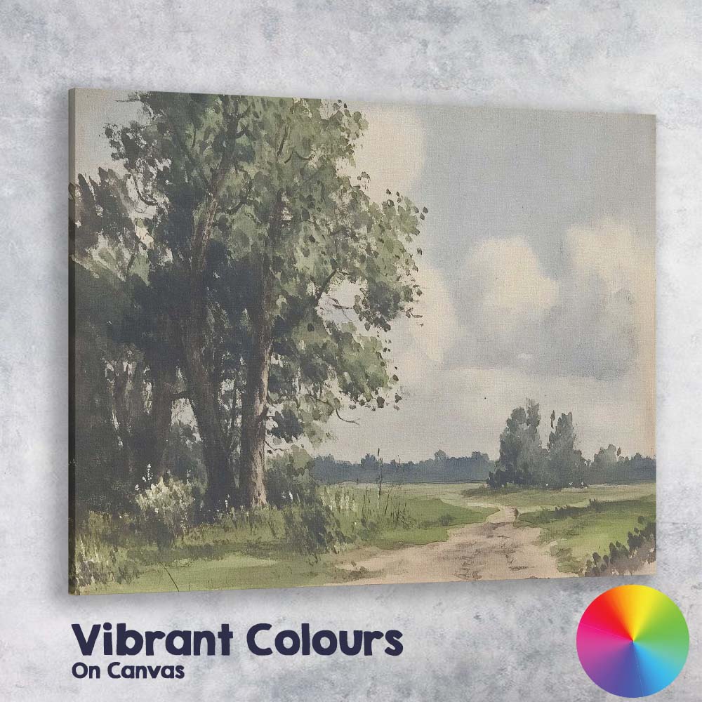 Watercolour Woodland Country Lane Green Tree Landscape Canvas Wall Art Print Decor Picture Ready to Hang