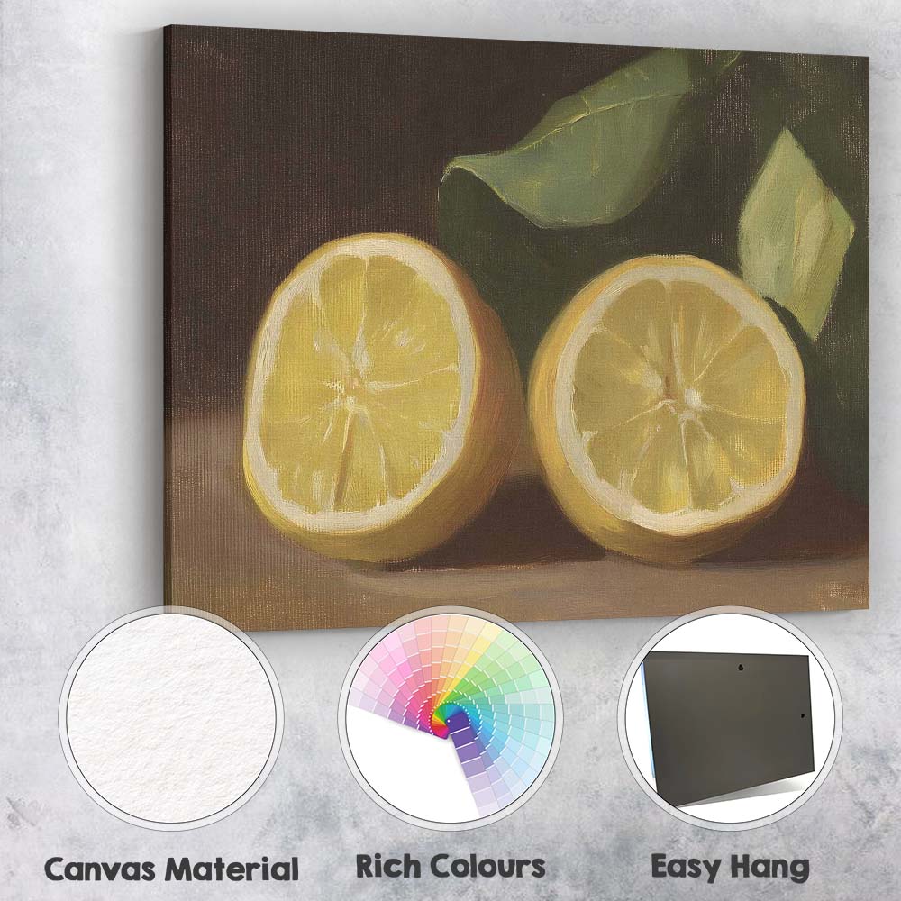 Classic Oil Painting Fresh Lemon Half Still Life Kitchen Canvas Wall Art Print Decor Picture Ready to Hang