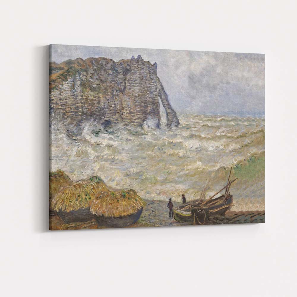 Impressionist Coastal Sea Cliffs Stormy Waves Fishing Boats Canvas Wall Art Print Decor Picture Ready to Hang