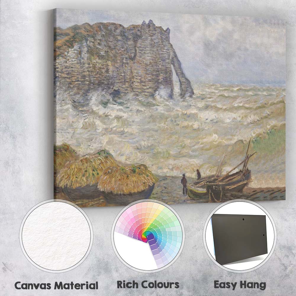 Impressionist Coastal Sea Cliffs Stormy Waves Fishing Boats Canvas Wall Art Print Decor Picture Ready to Hang