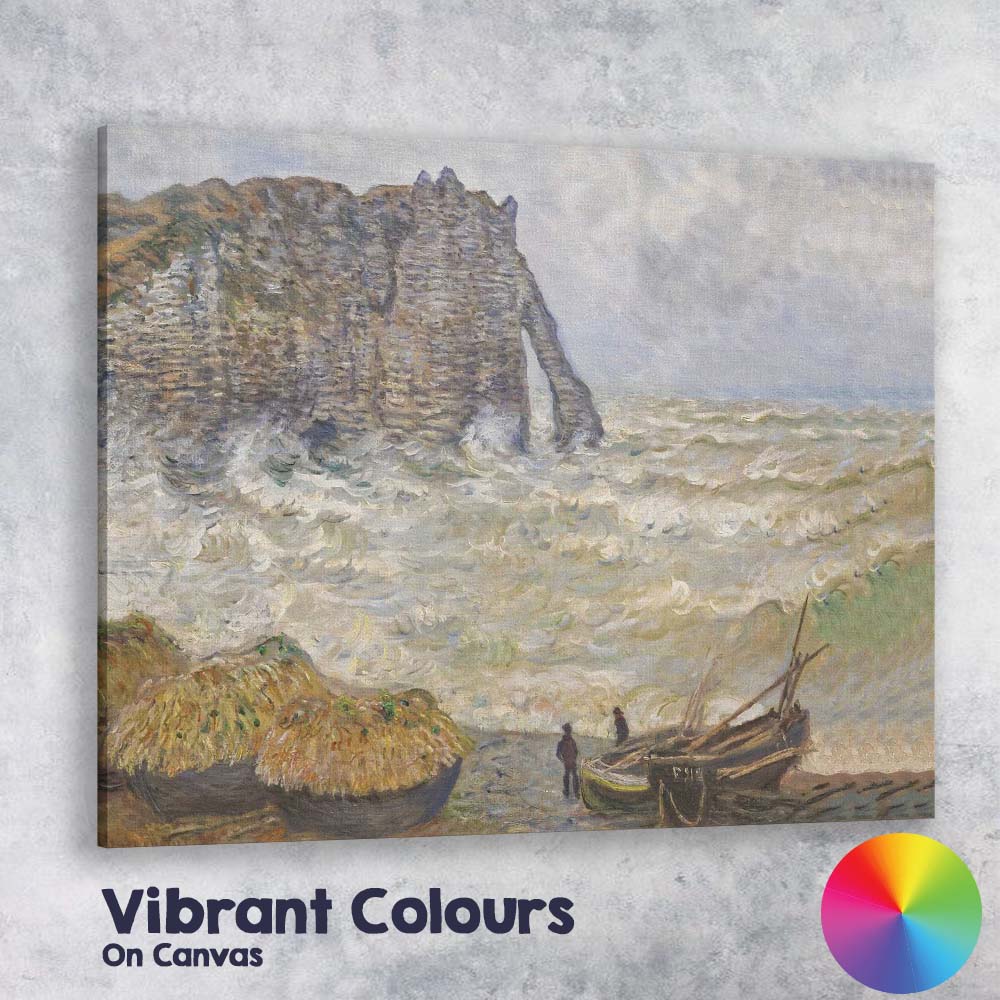 Impressionist Coastal Sea Cliffs Stormy Waves Fishing Boats Canvas Wall Art Print Decor Picture Ready to Hang