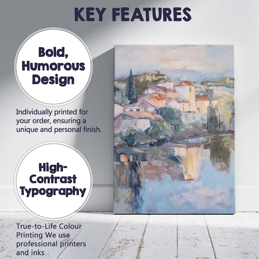 Contemporary Mediterranean Village Waterside Landscape Impressionist Canvas Wall Art Print Decor Picture Ready to Hang